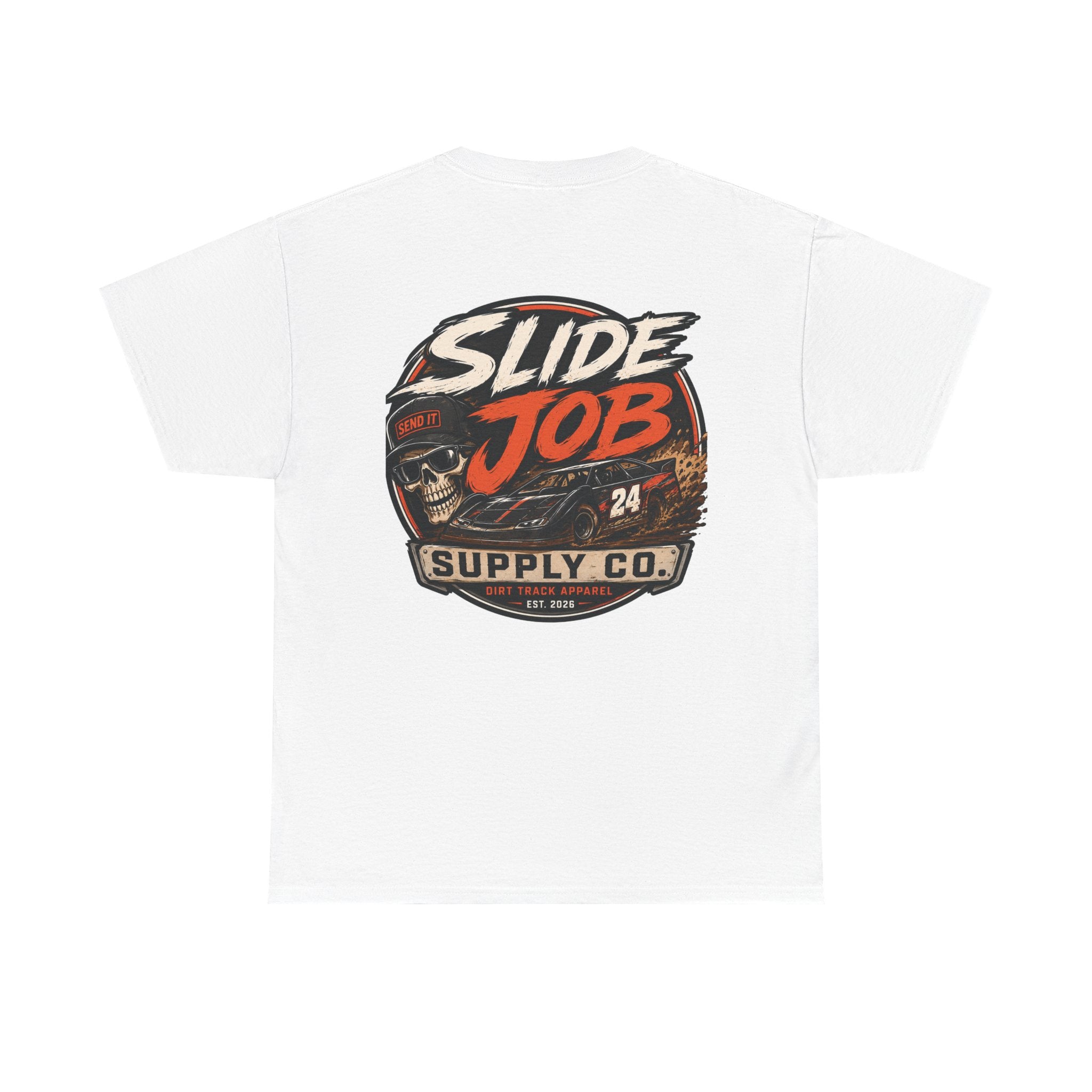 Slide Job Supply Co. Skull Tee Dirt Track Racing Shirt |  Racing Tee Shirt