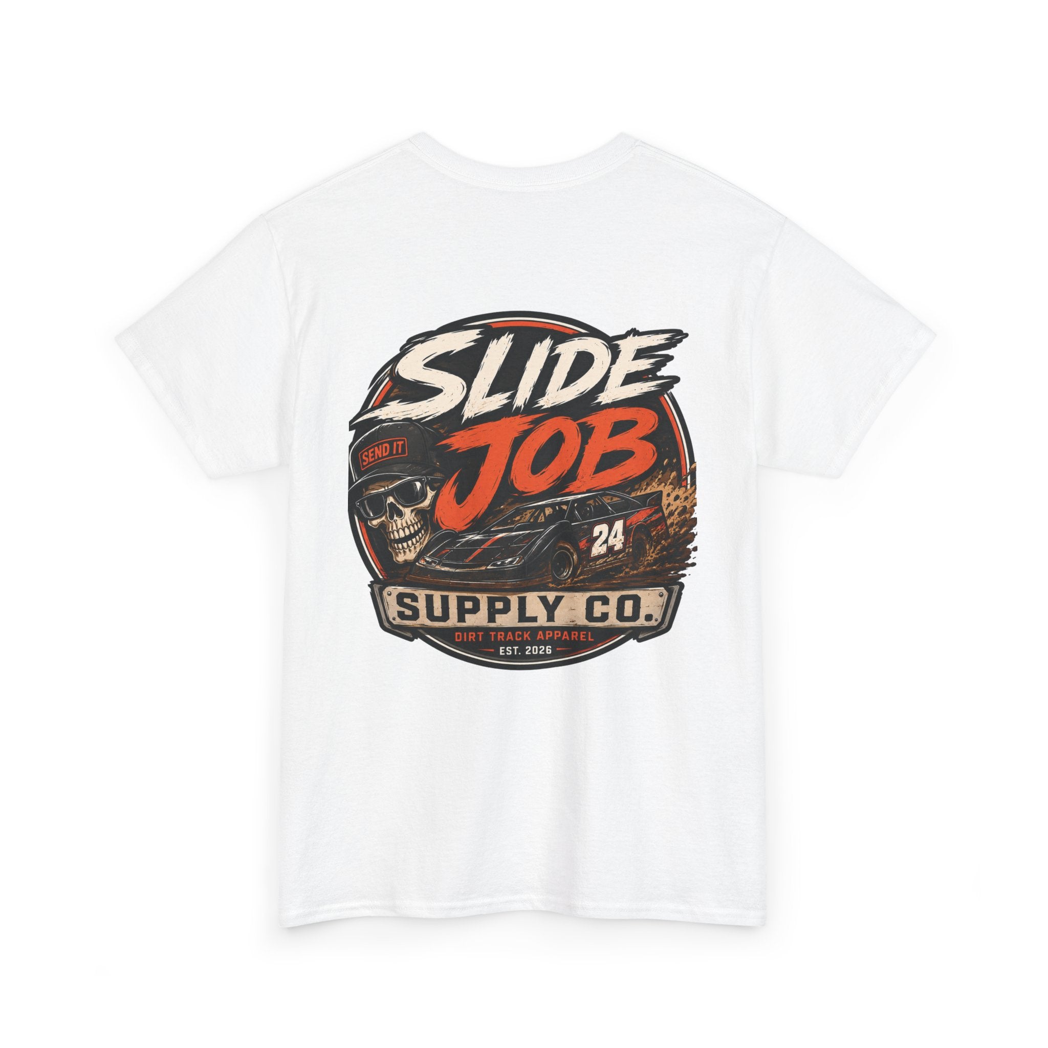 Slide Job Supply Co. Skull Tee Dirt Track Racing Shirt |  Racing Tee Shirt